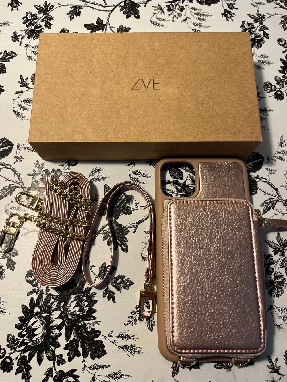 ZVE Rose Gold Crossbody Phone Case with Card Pocket iPhone 11 Pro Max